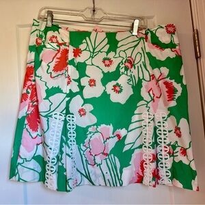 Lilly Pulitzer Green and Pink Floral A-Line Skirt